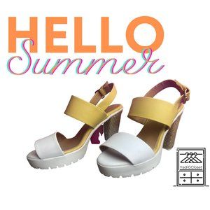 CKLASS Yellow/White Ankle Strap Platform Rope Dress Sandals SZ 9